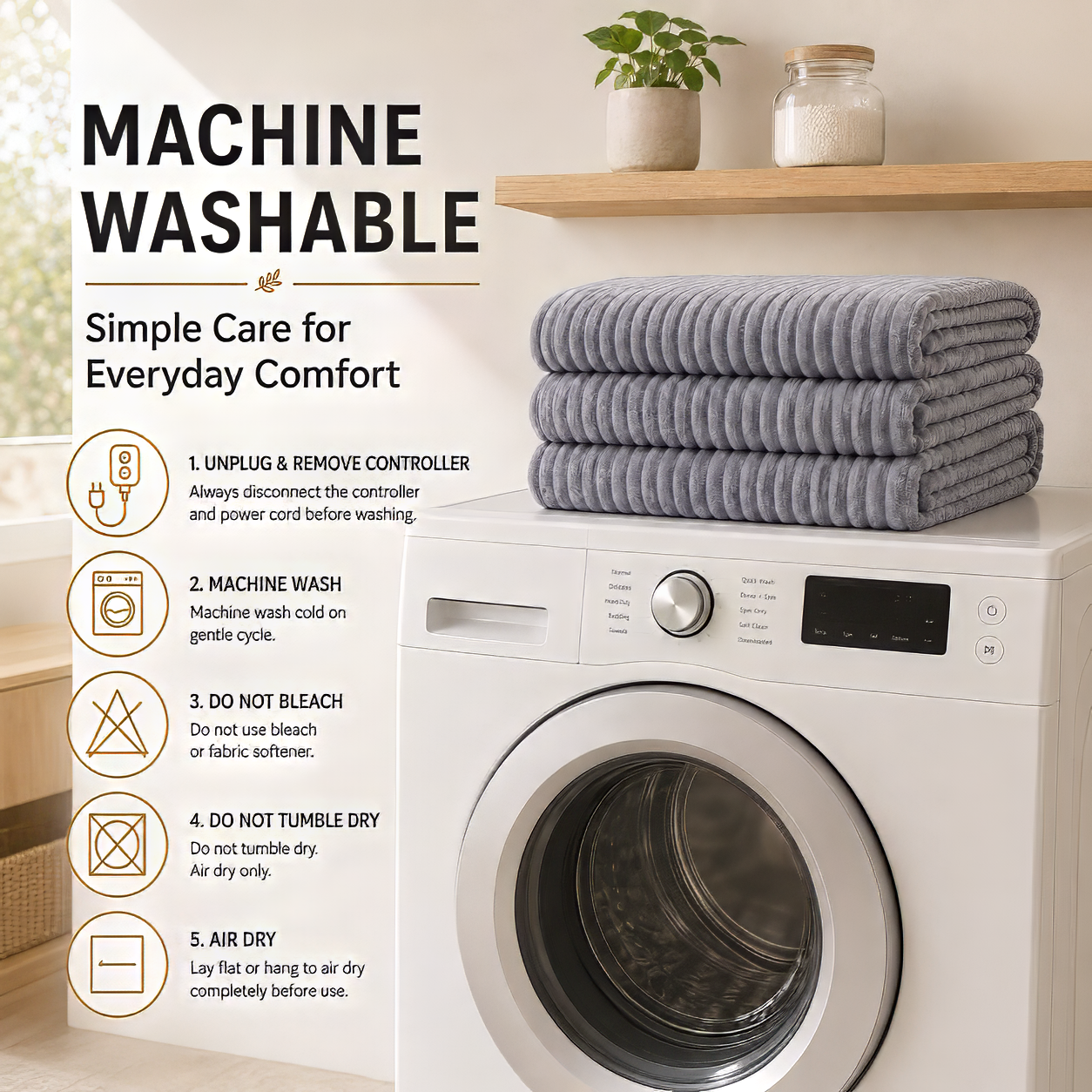 SUNNY HEAT Heated Electric Blanket Ribbed Flannel 50"x60" Throw Size - 9 Heating Levels & 1-10 Hours Auto Off, Thick and Warm Washable - Gray