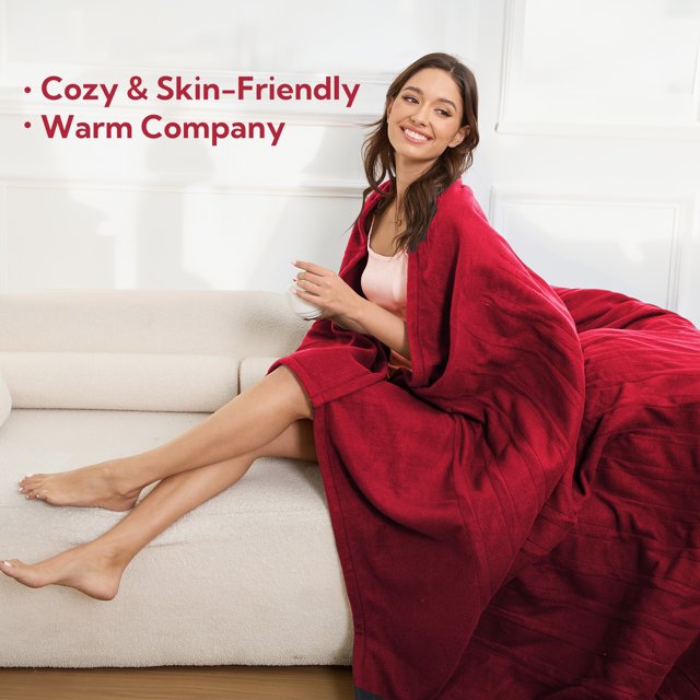 Heated Electric Blanket Twin Size 62''*84''-With 4 Heat Levels & 10 Hours Auto Off， Fast Heating Over-Heat Protection,Simple and Beautiful，Garnet