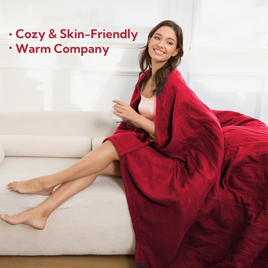 SUNNY HEAT Electric Heated Blanket Twin Size 62''x84''- 4 Heat Levels & 10 Hours Auto off, Fast Heating & Over-Heat Protection, Garnet