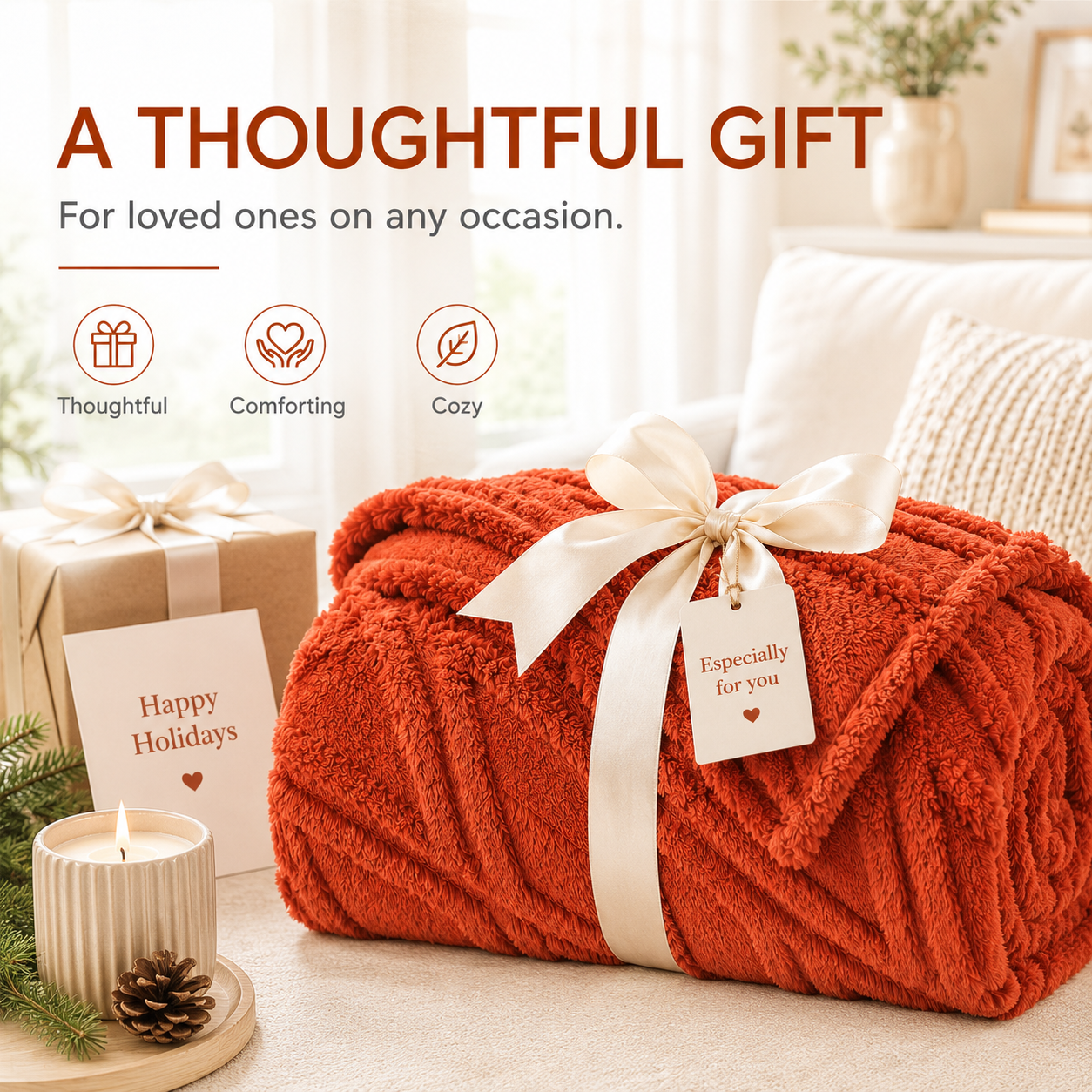 SUNNY HEAT Bed Blanket 78×90 Inches, Breathable and Cozy Microplush for Bed Sofa Couch, Suitable for All Seasons, Orange