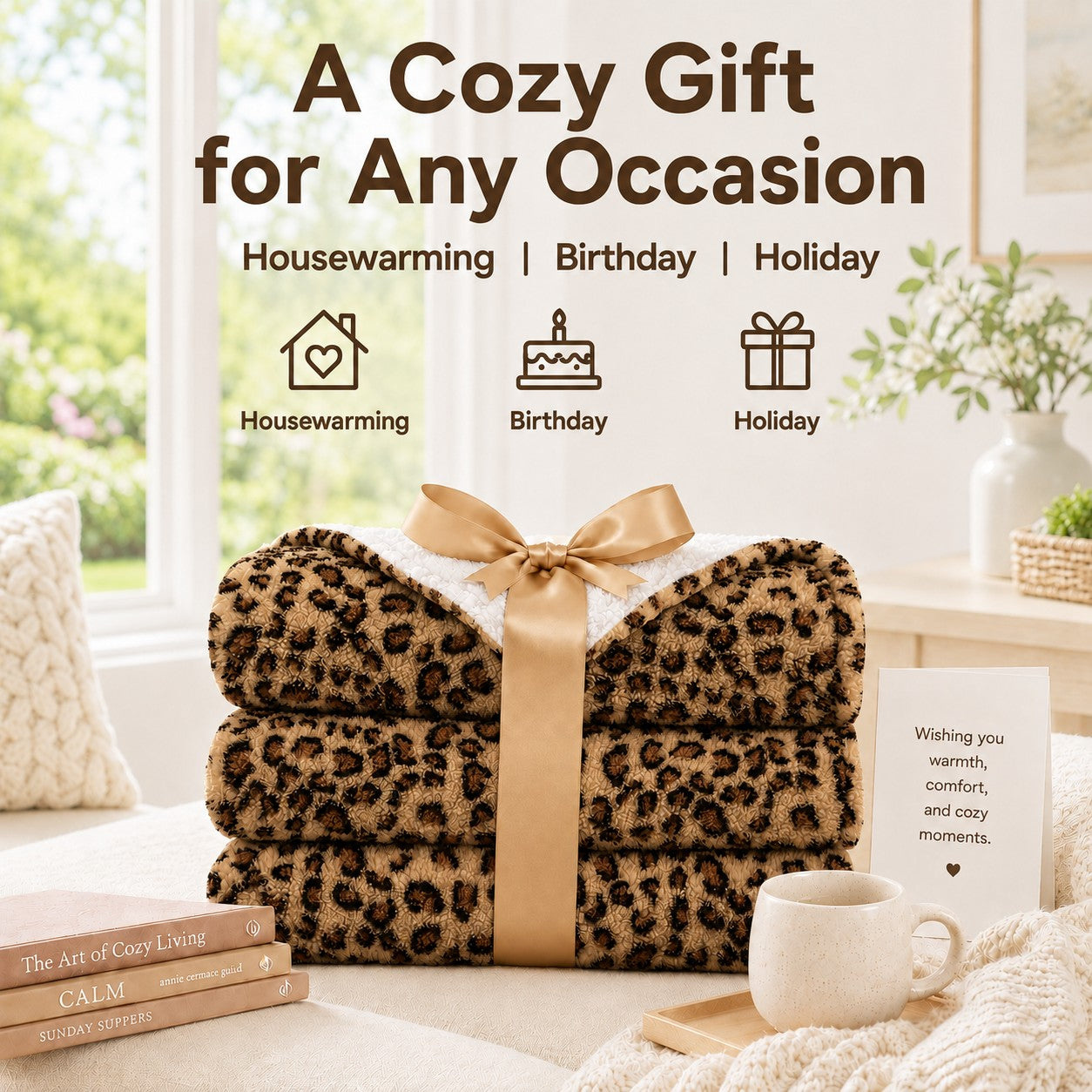 SUNNY HEAT Leopard Print Blanket 60"x80" All-Season Ultra Soft Bed Blanket Couch, Bed, Sofa, Travel Use, Leopard Brown