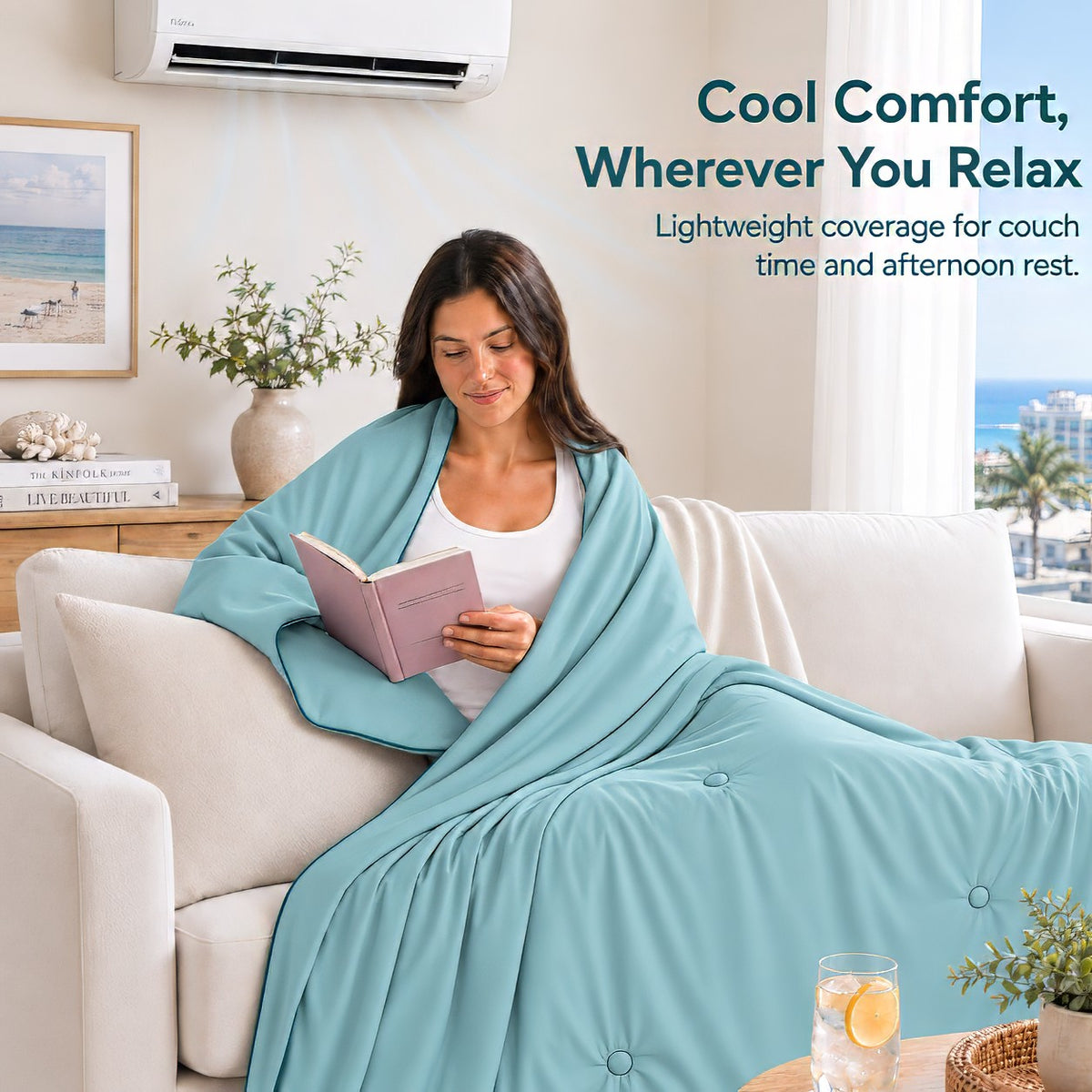 SUNNY HEAT Twin Cooling Comforter for Hot Sleepers, Double-Sided Cooling Blanket for Summer, Breathable Lightweight Bedding, Teal, 60"x80"