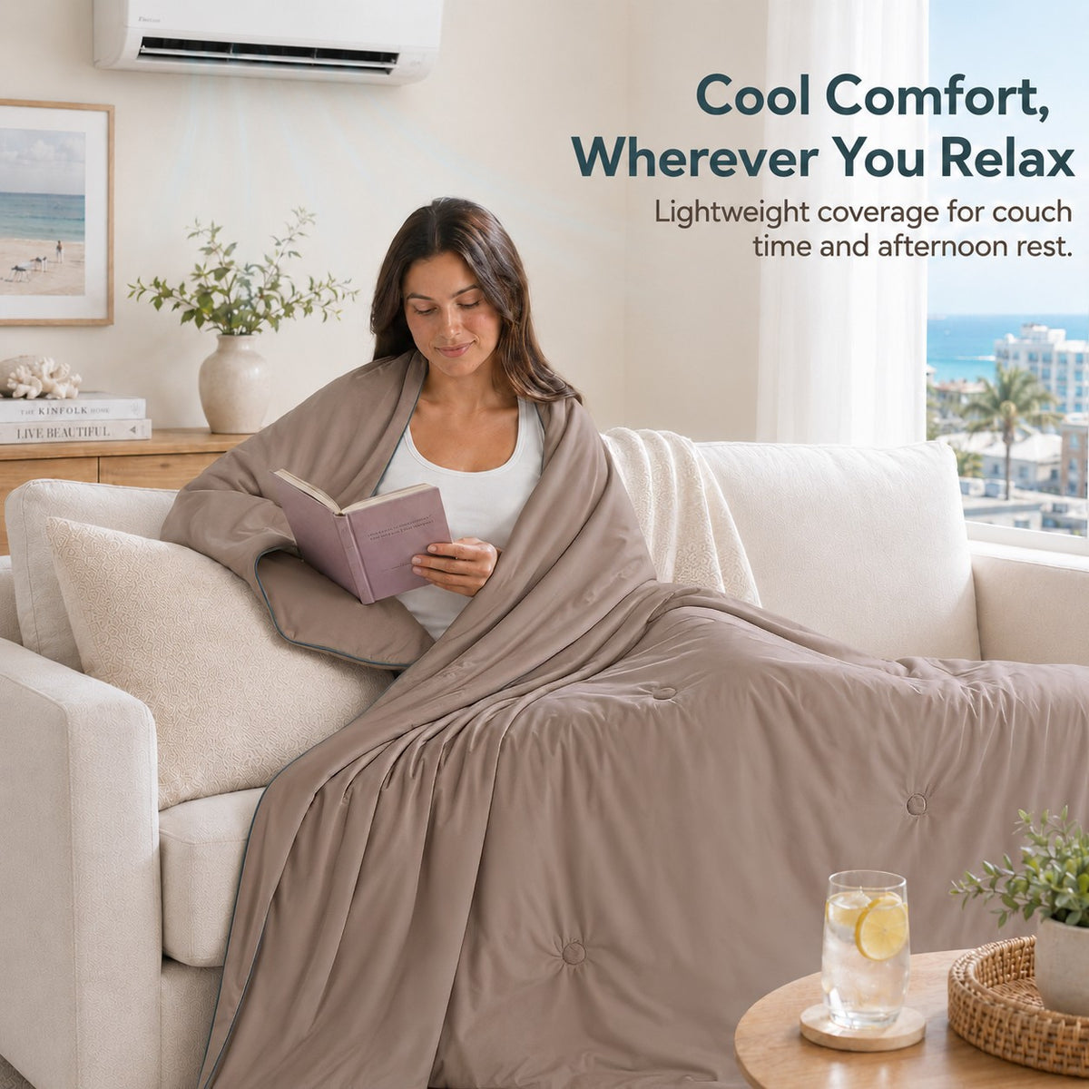 SUNNY HEAT Twin Cooling Comforter for Hot Sleepers, Double-Sided Cooling Blanket for Summer, Breathable Lightweight Bedding, Cocoa Brown, 60"x80"
