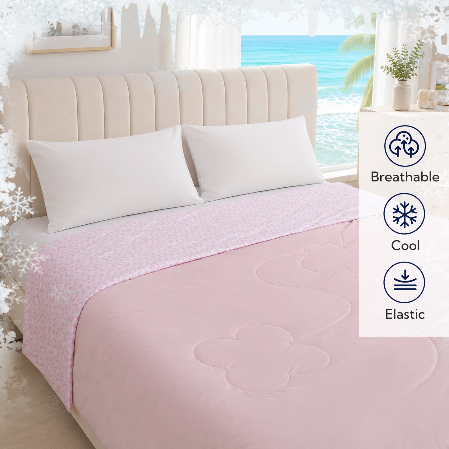 SUNNY HEAT Cooling Summer Comforter Queen Size 90"x90", Cooling Blanket for Hot Sleepers, Lightweight Breathable Double-Sided Quilt, Leopard Ice Pink