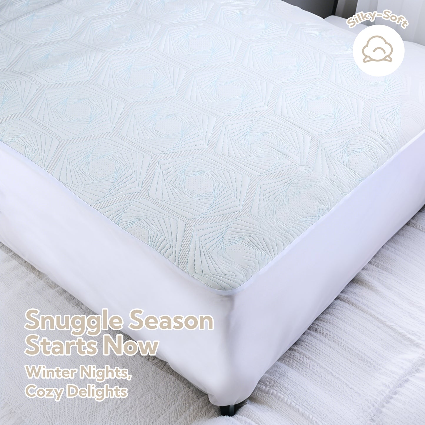 SUNNY HEAT Electric Mattress Pad King Size with Dual Control 4 Heat Setting 10H Auto-off, Hexagon White