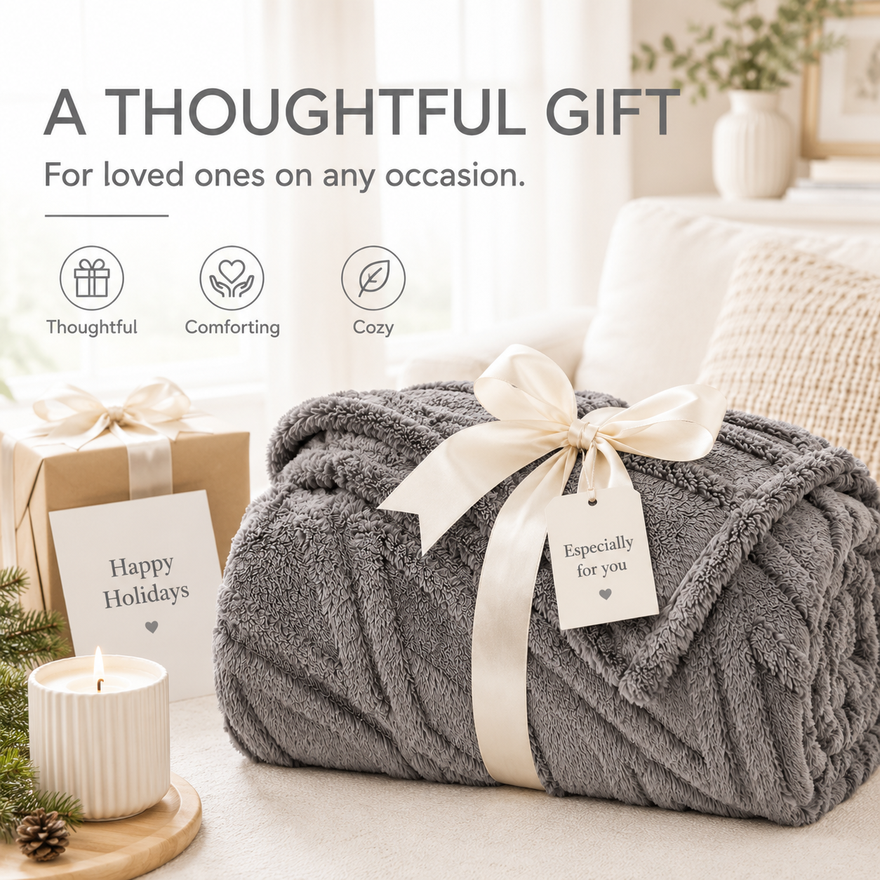 SUNNY HEAT Sherpa Blanket Twin Size 60"x80" All-Season Ultra Soft Bed Blanket Couch, Bed, Sofa, Travel Use, Light Grey