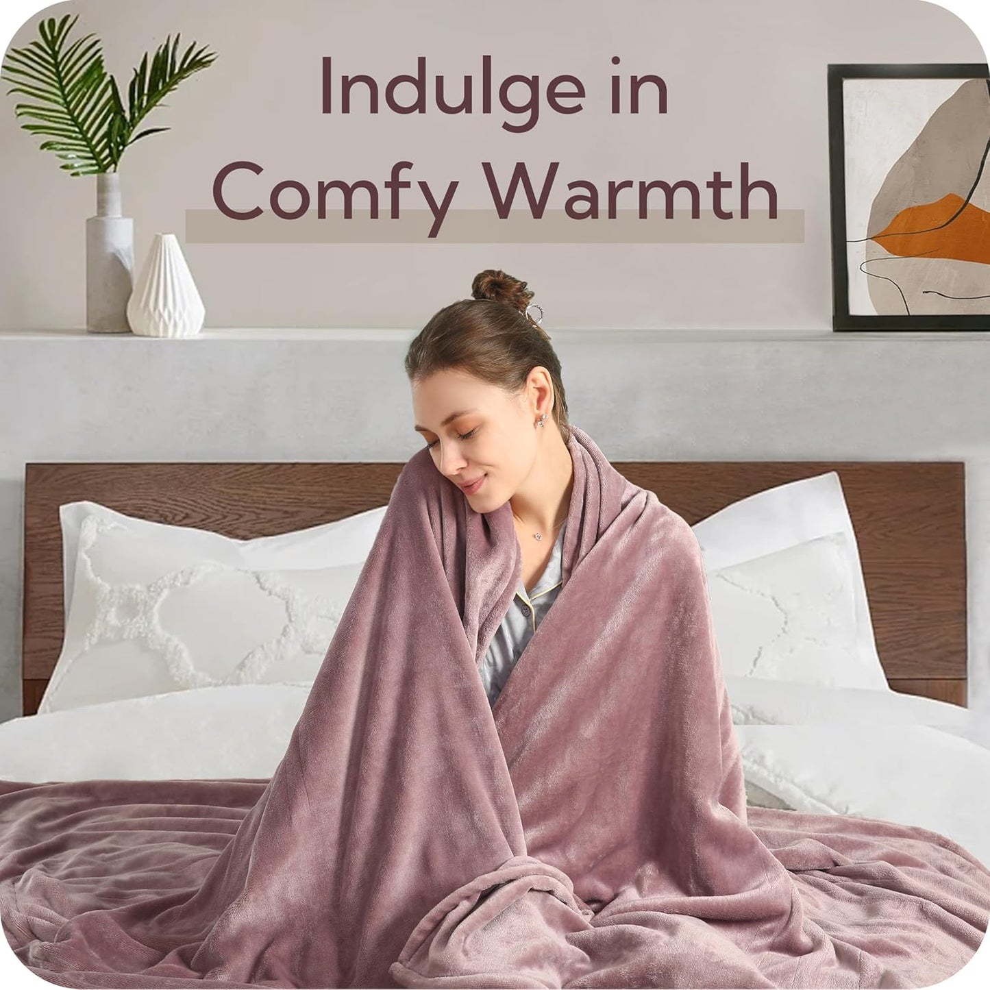 SUNNY HEAT Electric Heated Blanket Soft Flannel Twin Size 62" x 84", 4 Heating Settings & 10 Hours Auto Off, Purple