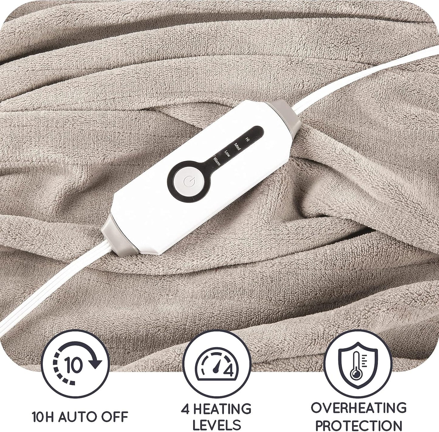 Electric Heated Blanket 72"x84" Full Size with 4 Heating Levels and 10 Hours Auto-Off Large Oversized Heating Blanket with Soft Plush Fabric for Bedding - Beige