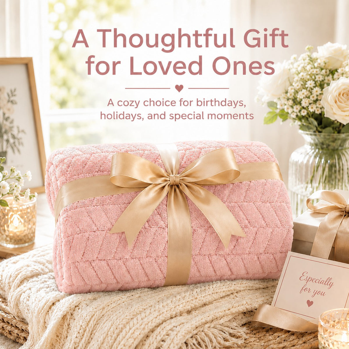 SUNNY HEAT Bed Blanket 70×80 Inches, Breathable and Cozy Microplush for Bed Sofa Couch, Summer Lightweight All-Season, Peach Pink