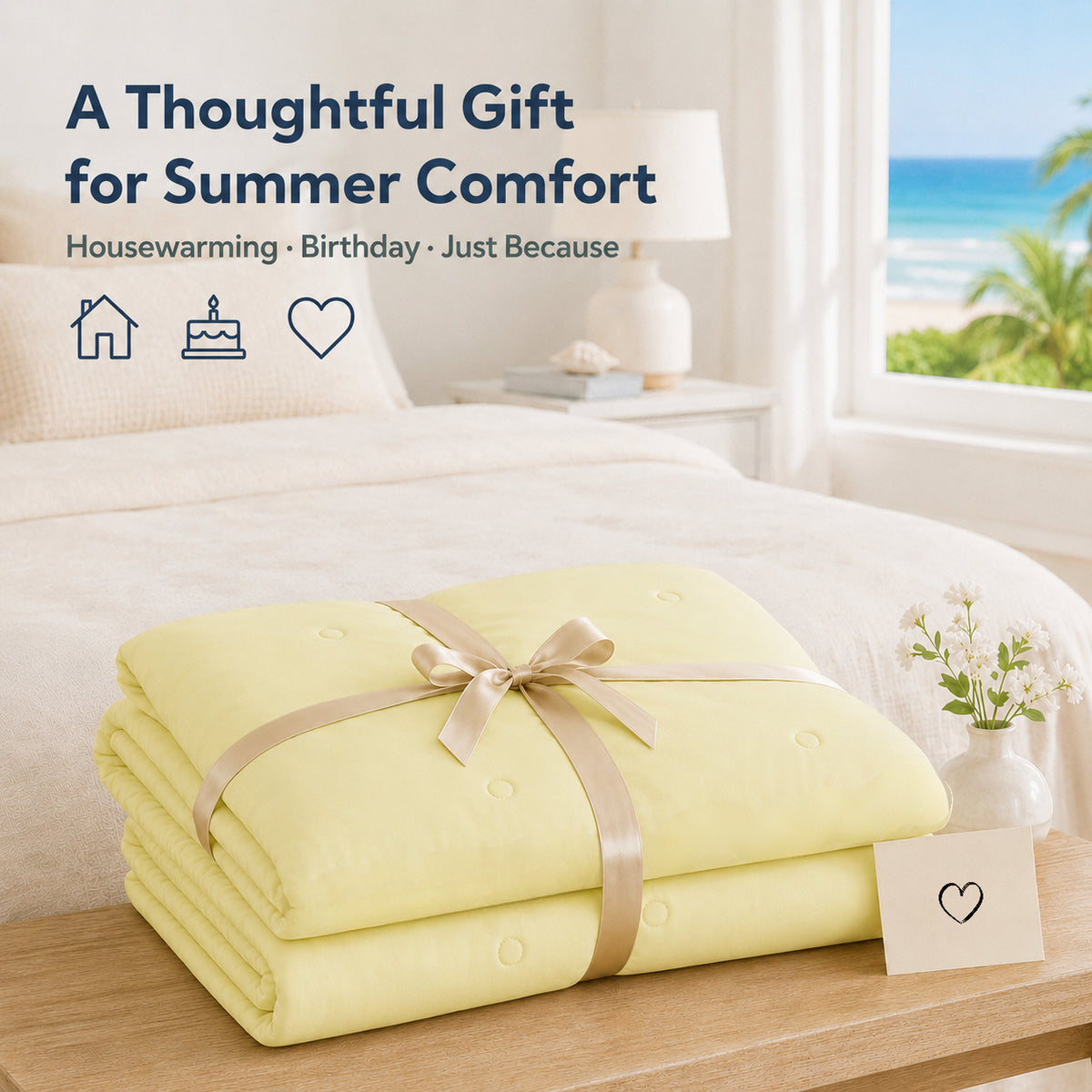 SUNNY HEAT Cooling Summer Comforter Throw Size 51"x67", Cooling Blanket for Hot Sleepers, Lightweight Breathable Double-Sided Quilt, Yellow & Iceblue