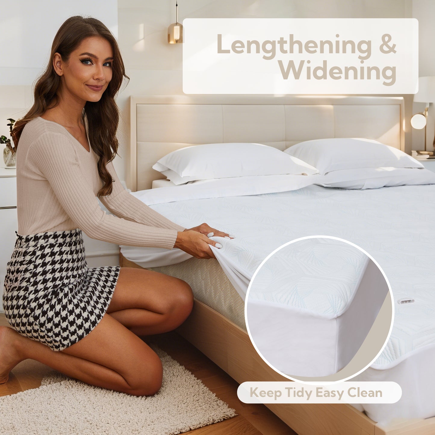 SUNNY HEAT Electric Mattress Pad Twin Size with 4 Heat Setting 10H Auto-off, Hexagon White