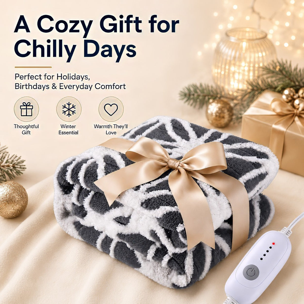 SUNNY HEAT Electric Heated Blanket 5 Heating Levels & 3 H Auto Shut Off, Warm Sherpa & Breathable, 50x60 Inch, Gray