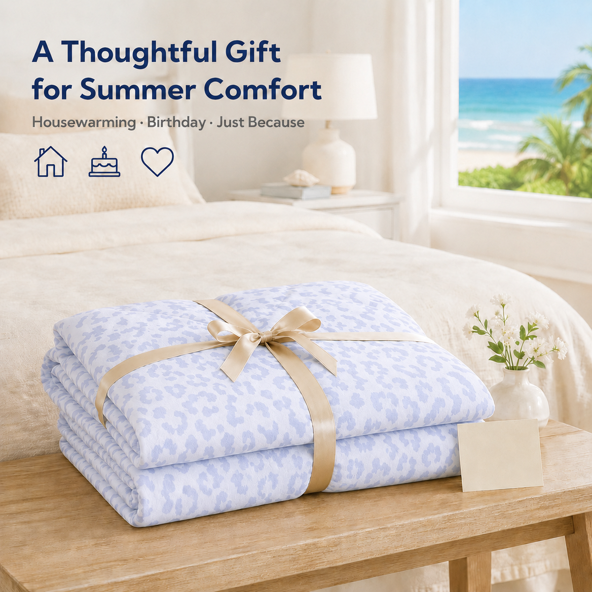 SUNNY HEAT Cooling Summer Comforter Twin Size 60"x80", Cooling Blanket for Hot Sleepers, Lightweight Breathable Double-Sided Quilt, Leopard Ice Blue