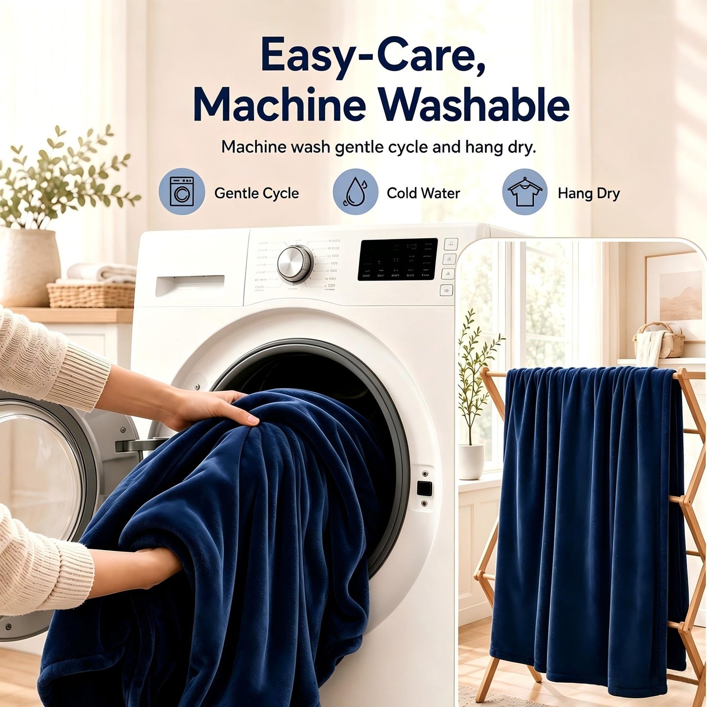 SUNNY HEAT Electric Blanket Heated Twin 62" x 84" -Fast Heating 4 Levels & 10H Auto off, Warm Soft Fannel Machine Washable, for Bed/Couch/Office, Dark Blue