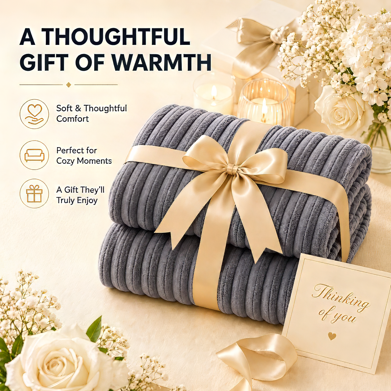 SUNNY HEAT Heated Electric Blanket Ribbed Flannel 50"x60" Throw Size - 9 Heating Levels & 1-10 Hours Auto Off, Thick and Warm Washable - Gray