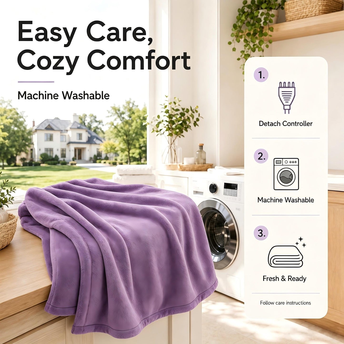 SUNNY HEAT Electric Blanket Heated Throw 50" x 60" -Fast Heating 9 Levels & 10H Auto off, Warm Soft Fannel Machine Washable, for Bed/Couch/Office, Dark Purple