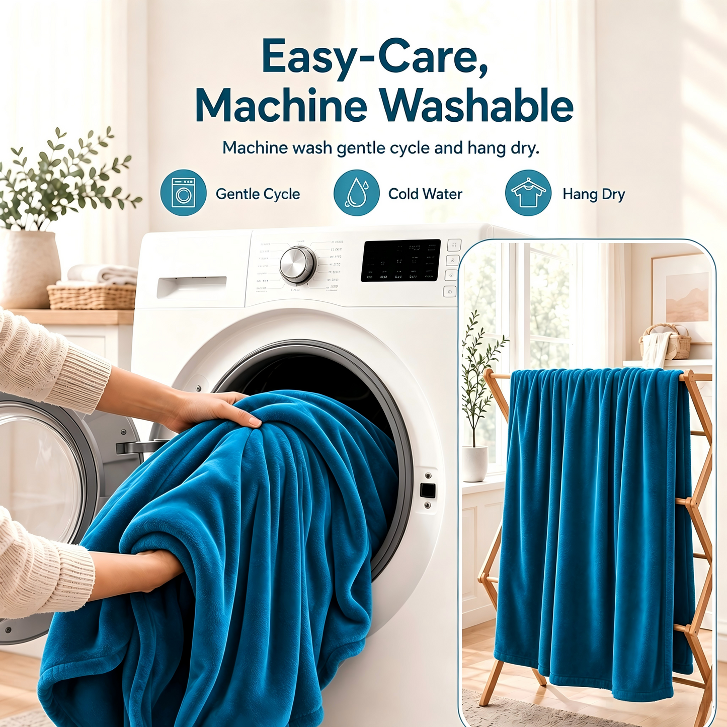 SUNNY HEAT Electric Blanket Heated Twin 62" x 84" -Fast Heating 5 Levels & 10H Auto off, Warm Soft Fannel Machine Washable, for Bed/Couch/Office, Blue Green