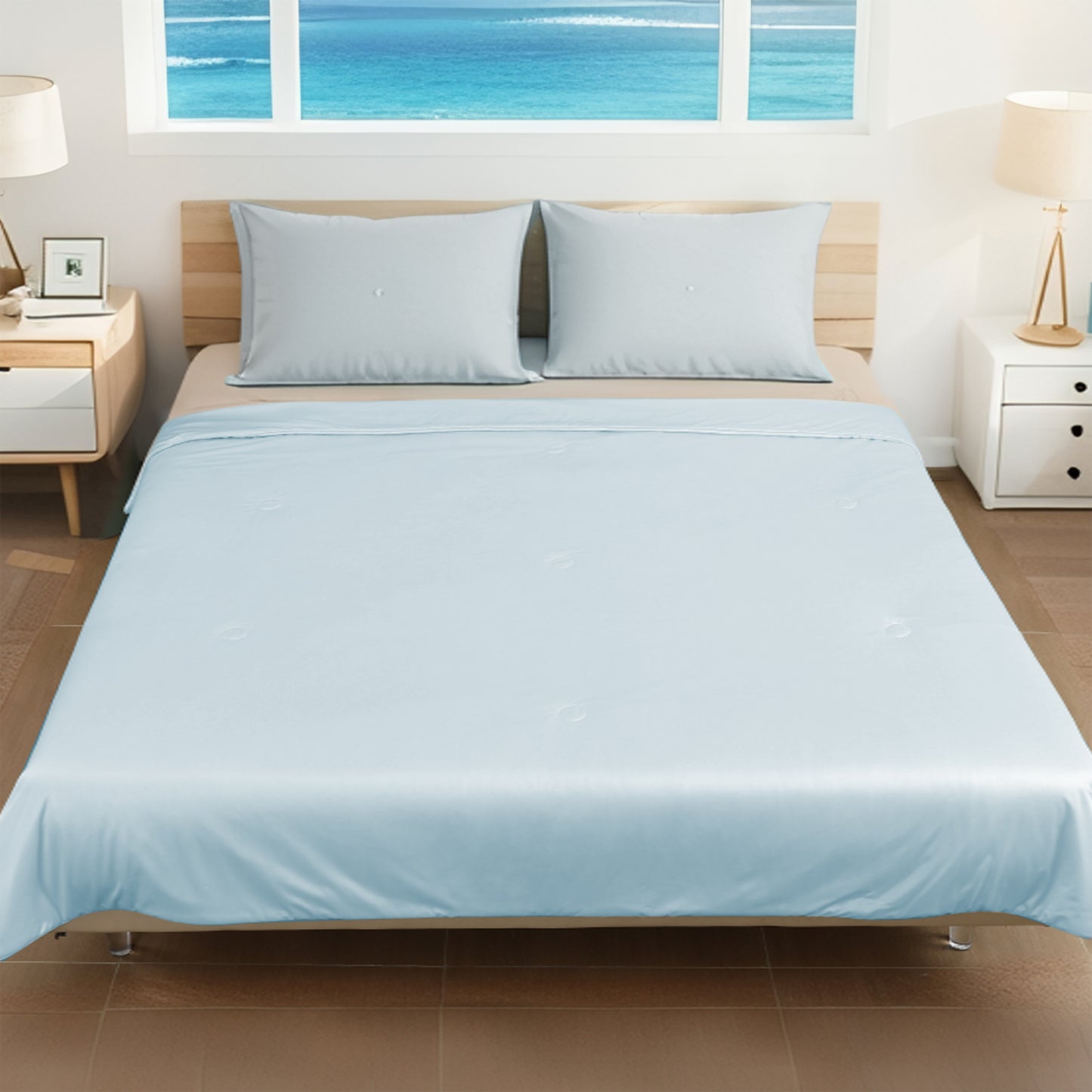 SUNNY HEAT Cooling Comforter Queen Size, Lightweight Breathable Soft Cooling Blanket for Hot Sleepers, Aqua Blue, 78"x90"