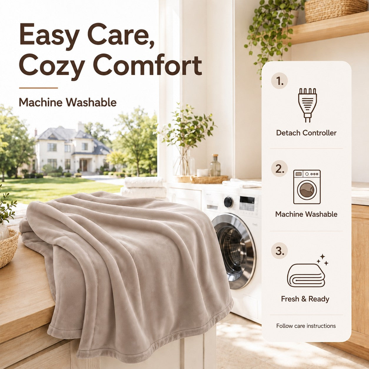 SUNNY HEAT Electric Blanket Heated Throw 50" x 60" -Fast Heating 9 Levels & 10H Auto off, Warm Soft Fannel Machine Washable, for Bed/Couch/Office, Milk Tea Brown
