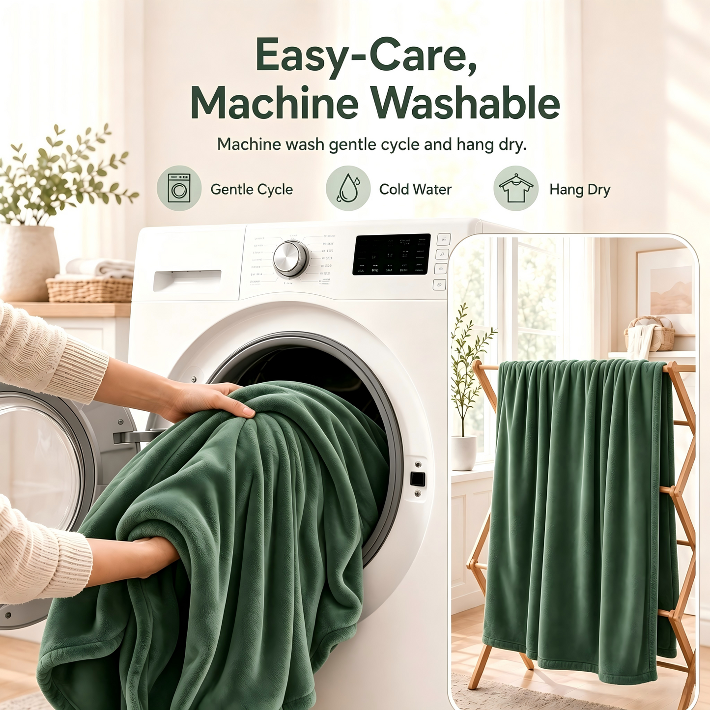 SUNNY HEAT Electric Blanket Heated Twin 62" x 84" -Fast Heating 5 Levels & 10H Auto off, Warm Soft Fannel Machine Washable, for Bed/Couch/Office, Pine Green