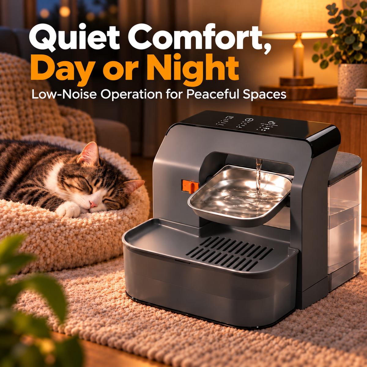 SUNNY HEAT Wireless Cat Water Fountain No Filter, 3.2L Pet Water Dispenser with Fresh & Waste Water Separation, Stainless Steel Bowl for Cats & Small Dogs, Black
