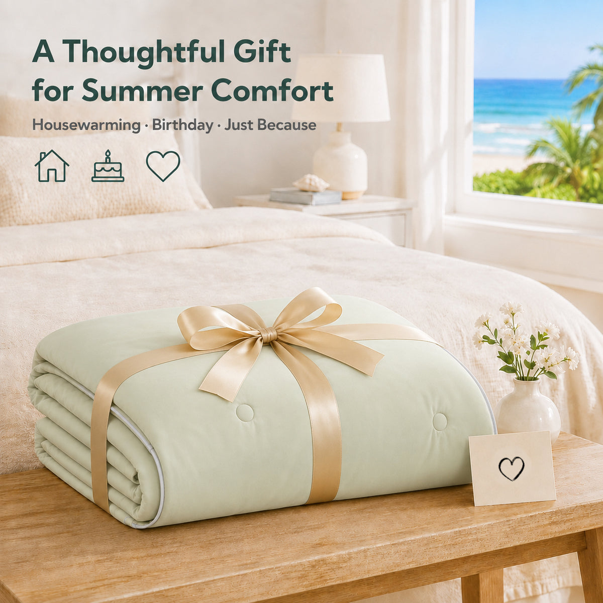 SUNNY HEAT Cooling Summer Comforter Throw Size 51"x67", Cooling Blanket for Hot Sleepers, Lightweight Breathable Double-Sided Quilt, Gray & Icegreen