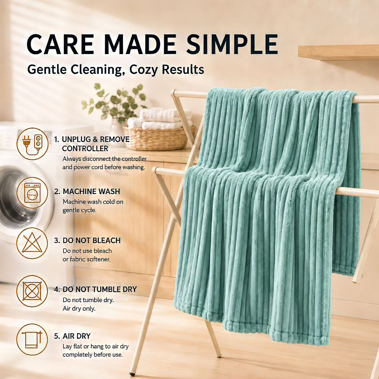 SUNNY HEAT Heated Electric Blanket Ribbed Flannel 50"x60" Throw Size - 9 Heating Levels & 1-10 Hours Auto Off, Thick and Warm Washable - Pea Green