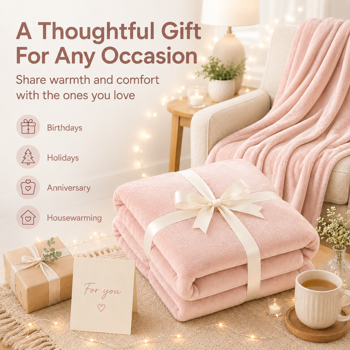 SUNNY HEAT Soft Flannel Blanket Summer Lightweight & Comfortable Bed Blanket Twin Size, Light Pink
