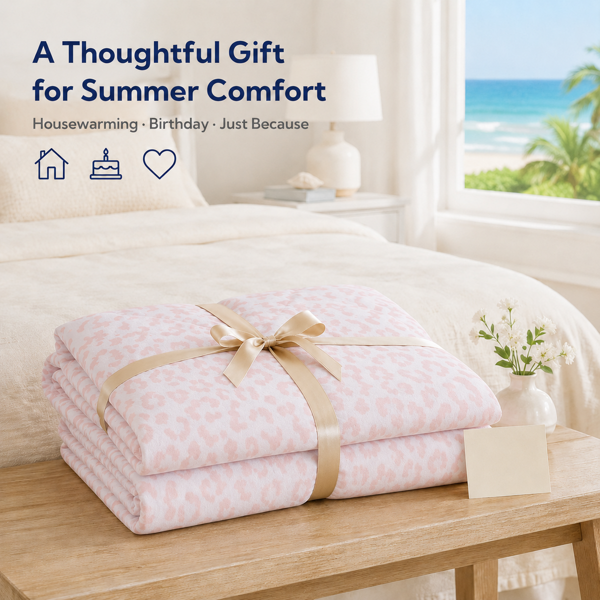 SUNNY HEAT Cooling Summer Comforter Queen Size 90"x90", Cooling Blanket for Hot Sleepers, Lightweight Breathable Double-Sided Quilt, Leopard Ice Pink