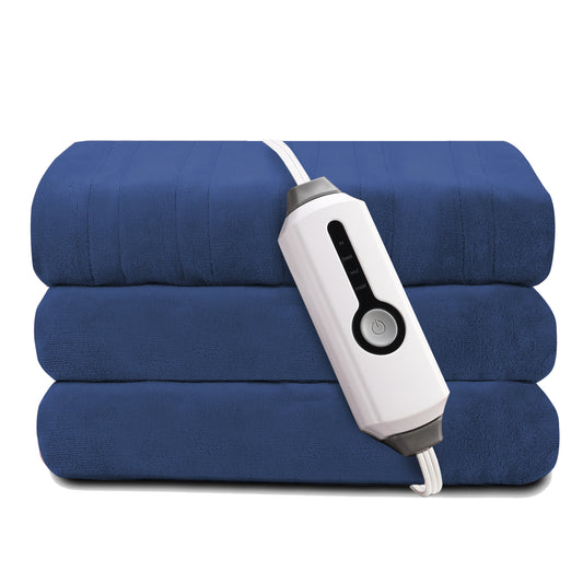 Electric Heated Blanket Coral Fleece 72" x 84" Full Size-4 Heating Settings & 10 Hours Auto Off, Breathable Machine Washable-Dark Blue