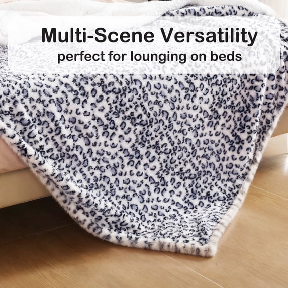 SUNNY HEAT Leopard Print Bed Blanket 28×40 Inches, Breathable Cozy Microplush, for Bed Sofa Couch Recliner, for Pet Dog Cats, All Seasons Use, Leopard Blue White