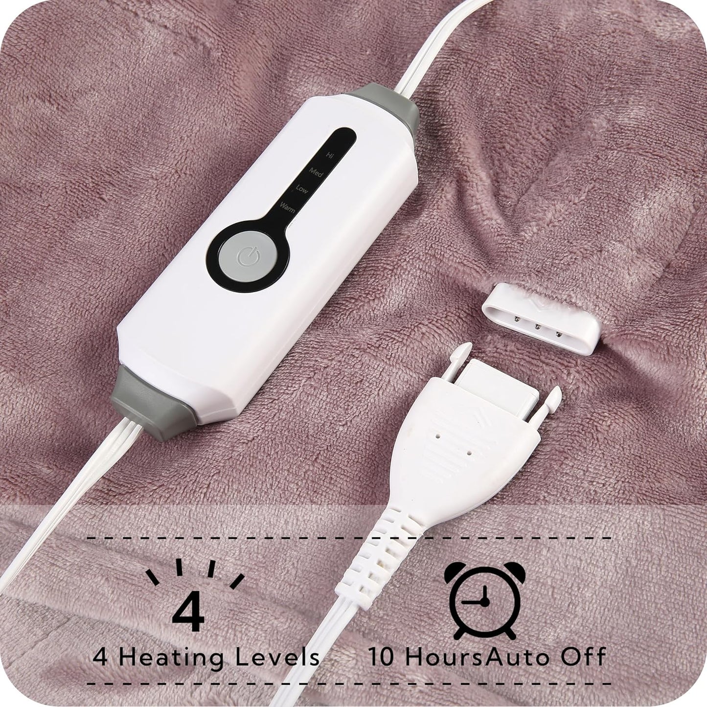 SUNNY HEAT Electric Heated Blanket Soft Flannel Twin Size 62" x 84", 4 Heating Settings & 10 Hours Auto Off, Purple