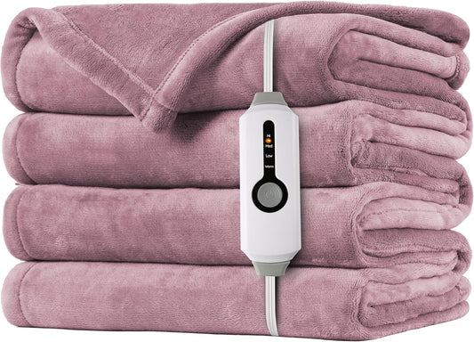 SUNNY HEAT Electric Heated Blanket Soft Flannel Twin Size 62" x 84", 4 Heating Settings & 10 Hours Auto Off, Purple