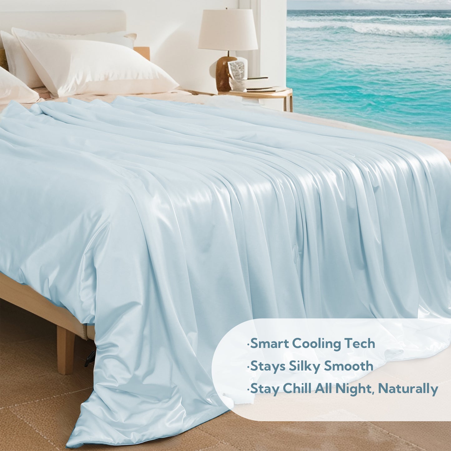 SUNNY HEAT Cooling Comforter Cal King, Reversible All Season Cooling Blanket, Aqua Blue, 90"x108"