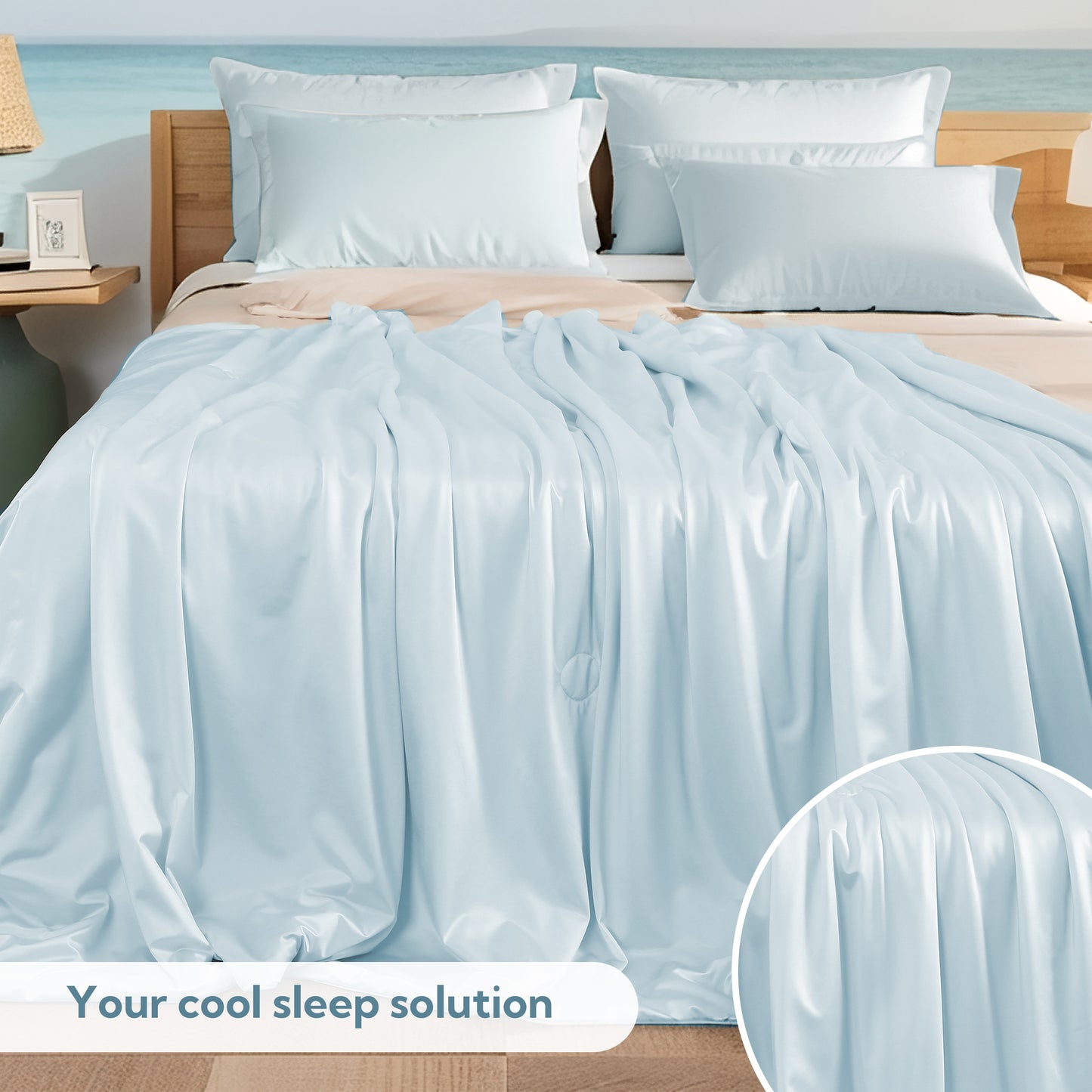 SUNNY HEAT Cooling Comforter Queen Size, Lightweight Breathable Soft Cooling Blanket for Hot Sleepers, Aqua Blue, 78"x90"
