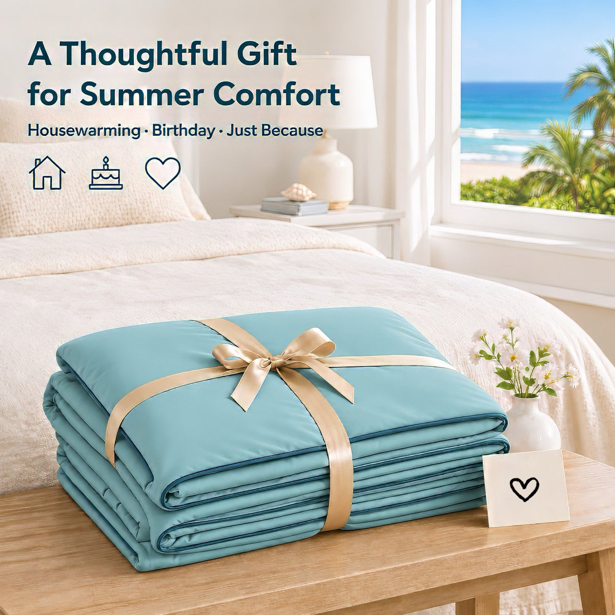 SUNNY HEAT Twin Cooling Comforter for Hot Sleepers, Double-Sided Cooling Blanket for Summer, Breathable Lightweight Bedding, Teal, 60"x80"