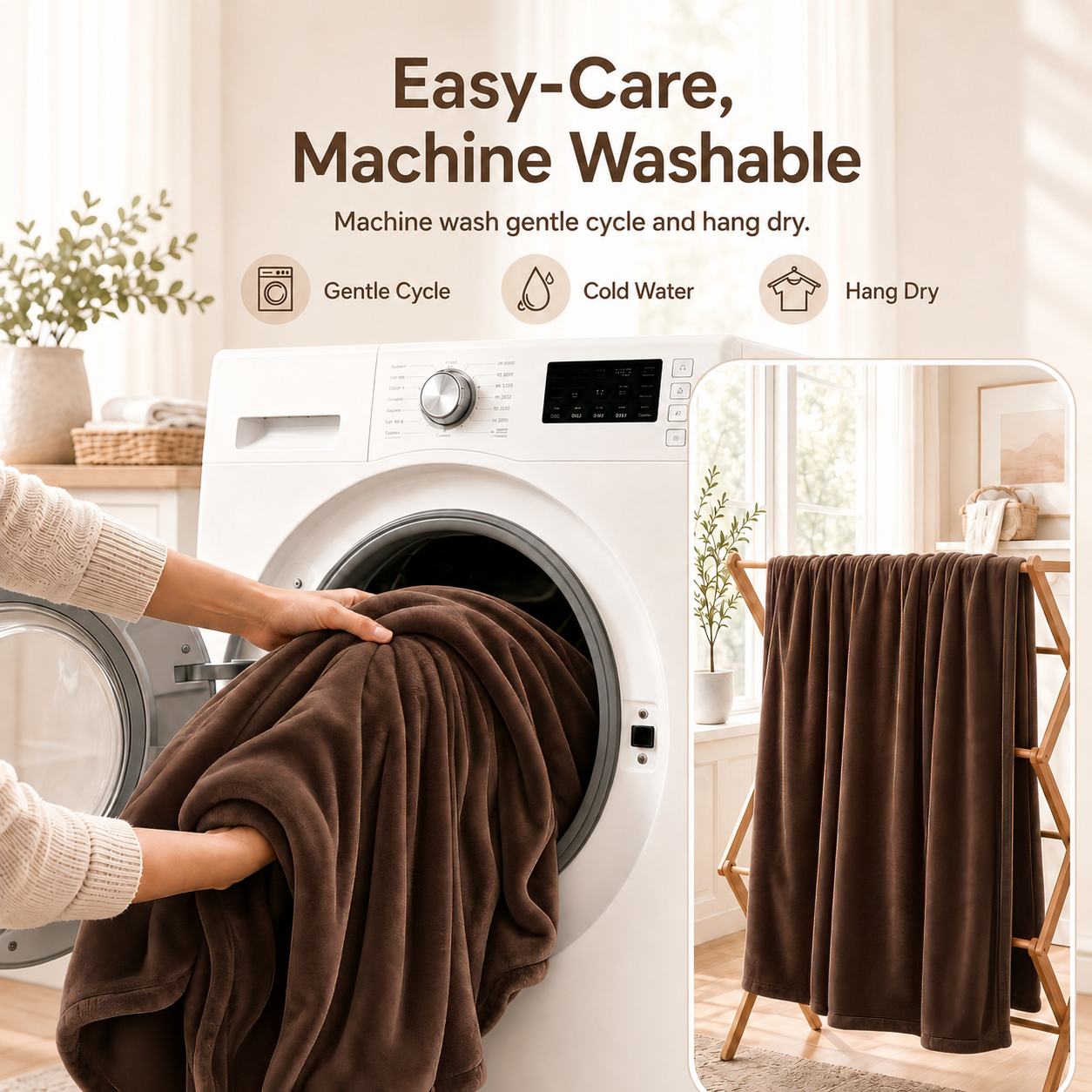 SUNNY HEAT Electric Blanket Heated Twin 62" x 84" -Fast Heating 5 Levels & 10H Auto off, Warm Soft Fannel Machine Washable, for Bed/Couch/Office, Cola Brown