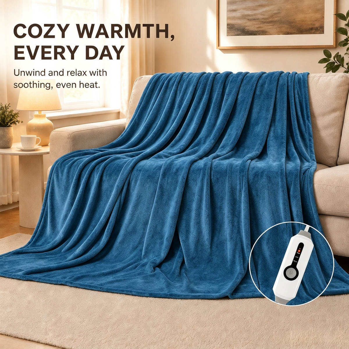 SUNNY HEAT Electric Heated Blanket Full Size 72" x 84" Soft Flannel with 4 Levels Heating & 10Hs Auto off, Machine Washable,Teal