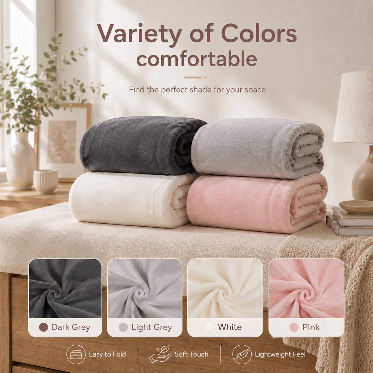 SUNNY HEAT Soft Flannel Blanket Summer Lightweight & Comfortable Bed Blanket Twin Size, Light Pink