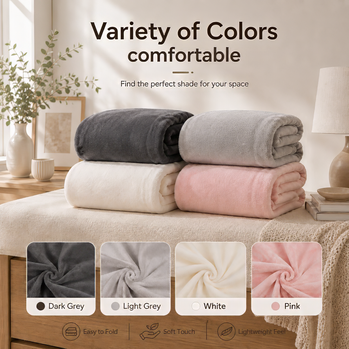 SUNNY HEAT Soft Flannel Blanket Summer Lightweight & Comfortable Bed Blanket Twin Size, Light Grey