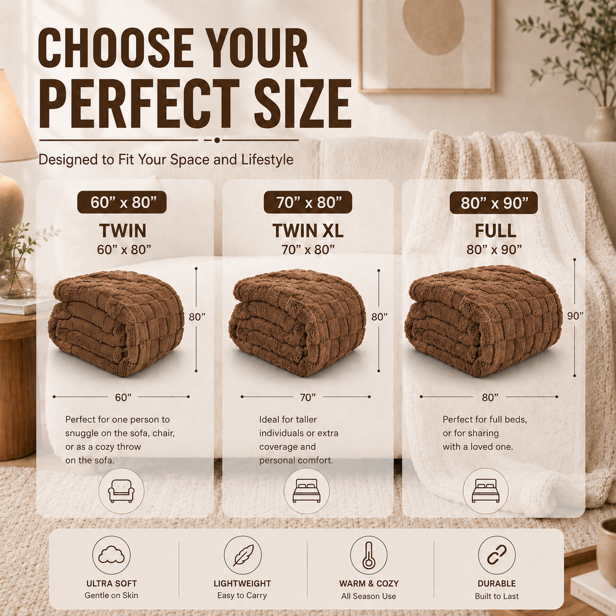 SUNNY HEAT Sherpa Blanket Twin Size 60"x80", Summer Lightweight All-Season Ultra Soft Bed Blanket for Couch, Bed, Sofa, Travel Use, Gift, Brown