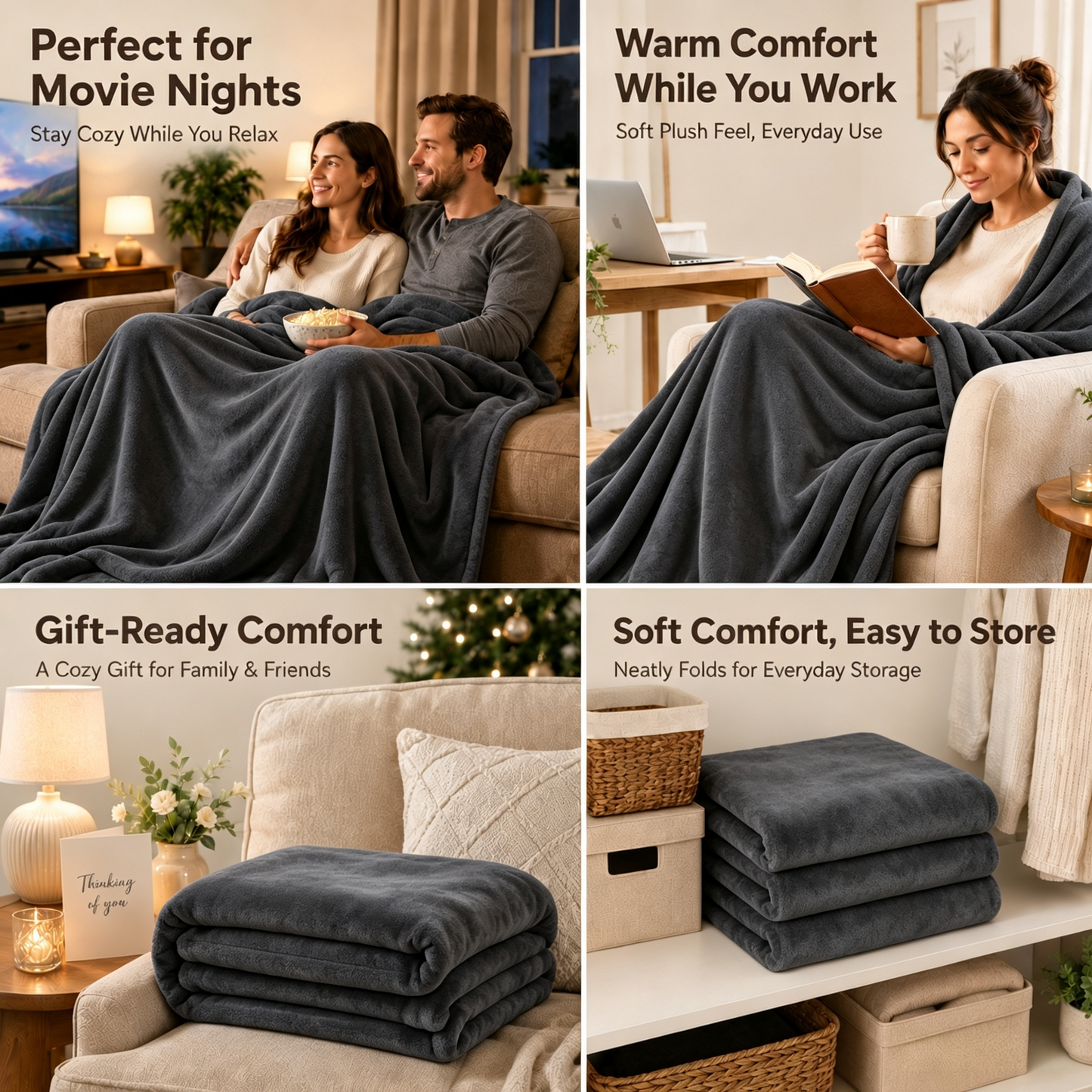 SUNNY HEAT Electric Heated Blanket Full Size 72" x 84" Soft Flannel with 4 Levels Heating & 10Hs Auto off, Machine Washable, Dark Gray
