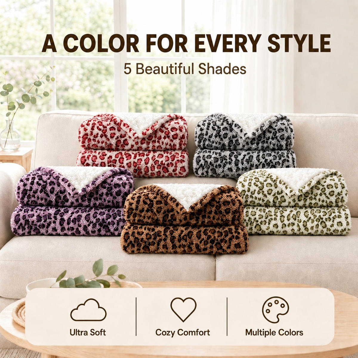 SUNNY HEAT Leopard Print Blanket 60"x80" All-Season Ultra Soft Bed Blanket Couch, Bed, Sofa, Travel Use, Leopard Brown