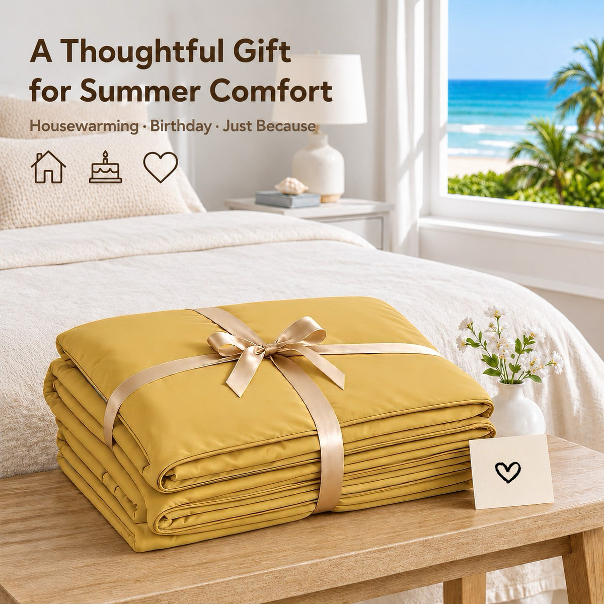 SUNNY HEAT Twin Cooling Comforter for Hot Sleepers, Double-Sided Cooling Blanket for Summer, Breathable Lightweight Bedding, Mustard Yellow, 60"x80"