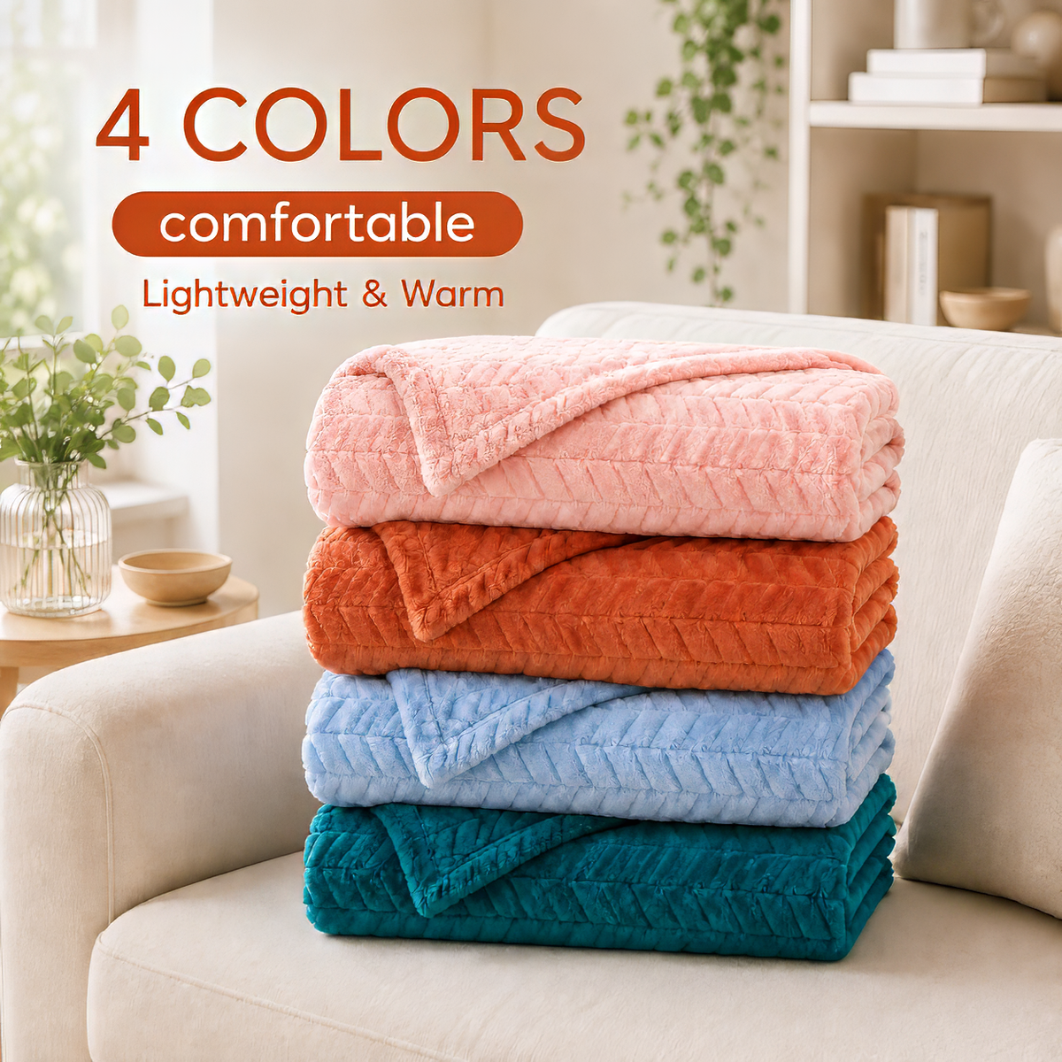 SUNNY HEAT Bed Blanket 70×80 Inches, Breathable and Cozy Microplush for Bed Sofa Couch, Summer Lightweight All-Season, Orange