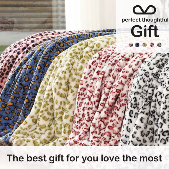 SUNNY HEAT Leopard Print Bed Blanket 28×40 Inches, Breathable Cozy Microplush, for Bed Sofa Couch Recliner, for Pet Dog Cats, All Seasons Use, Leopard Blue White