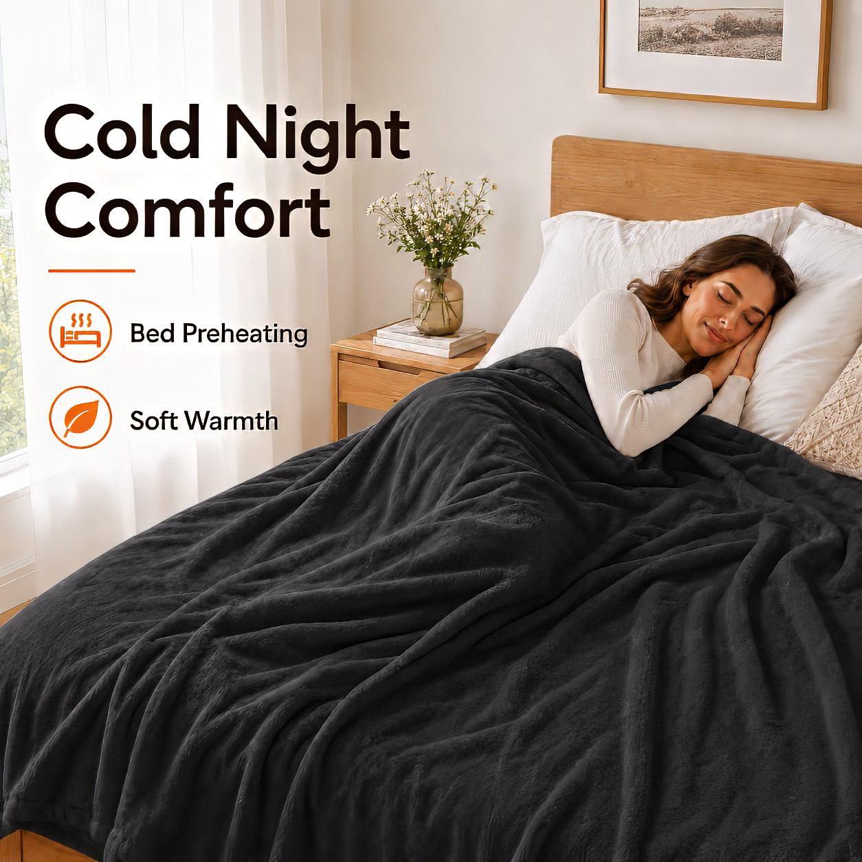 SUNNY HEAT Electric Heated Blanket Flannel 72" x 84" Full Size-4 Heating Settings & 10 Hours Auto off, Warm Machine Washable- Dark Grey