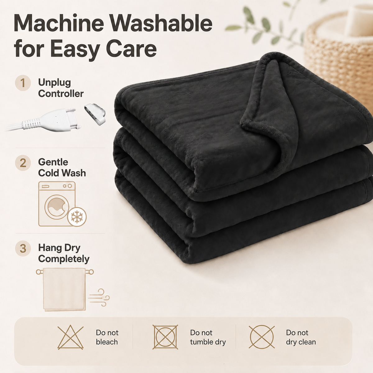 SUNNY HEAT Electric Heated Blanket Flannel 72" x 84" Full Size-4 Heating Settings & 10 Hours Auto off, Warm Machine Washable- Dark Grey