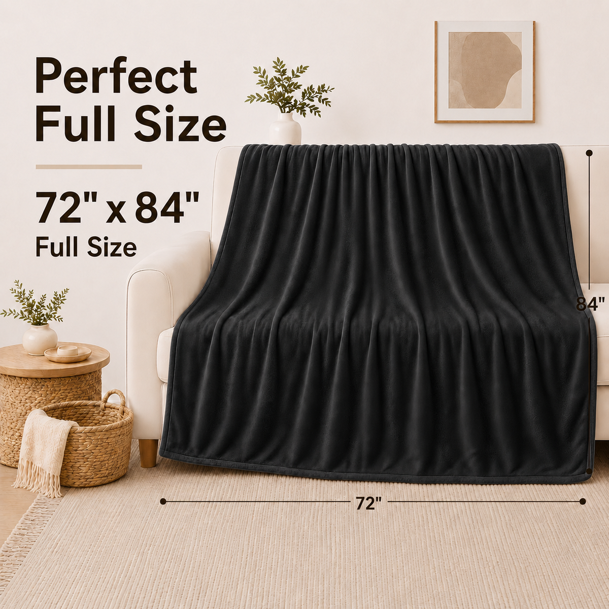 SUNNY HEAT Electric Heated Blanket Flannel 72" x 84" Full Size-4 Heating Settings & 10 Hours Auto off, Warm Machine Washable- Dark Grey