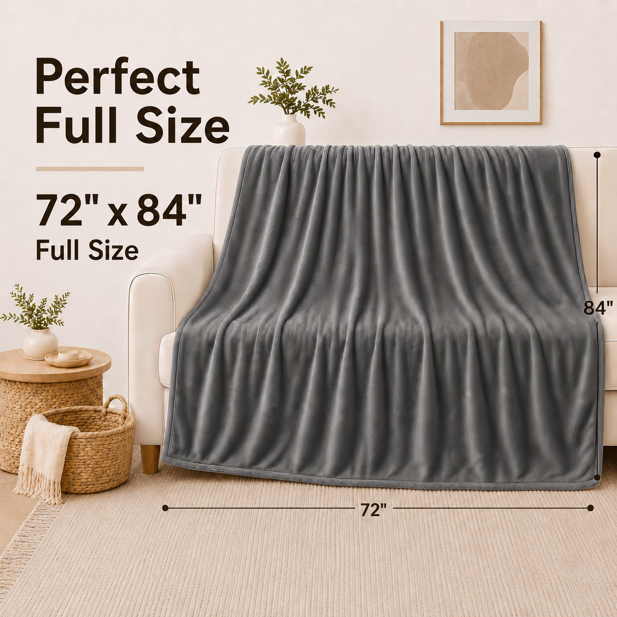 SUNNY HEAT Electric Heated Blanket Flannel 72" x 84" Full Size-4 Heating Settings &amp; 10 Hours Auto Off, Warm Machine Washable- Light Gray
